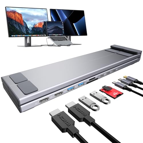 Mukiya USB C Laptop Docking Station Stand, Dual Monitor 4K@60Hz, 9 in 1 USB C Hub with 2 HDMI, 2 USB 3.0, PD 100W, Universal Dock Station for MacBook Pro/Air/Dell/HP/Surface/Lenovo - style: 9 in 1(2 HDMI)