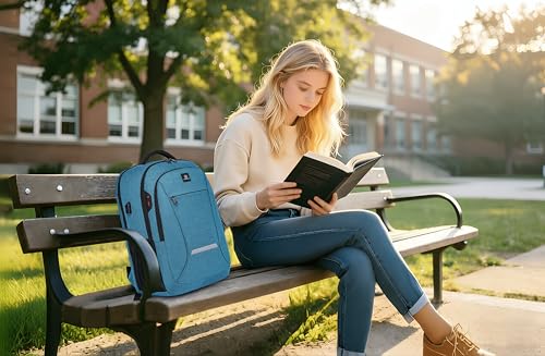 CAFELE Laptop Backpack, 17.3 Inch, Water-Repellent, USB Charging Port, for Business Travel School (Lake blue, 17.3 inches) - color: Lake Blue