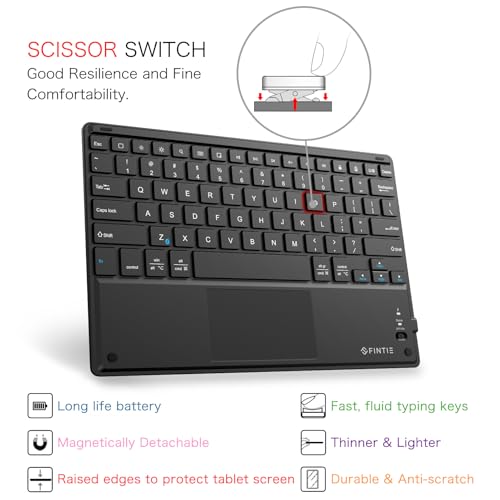 FINTIE Ultrathin Wireless Bluetooth Keyboard with Touchpad for iPad Tablets | For iOS, Samsung Galaxy, Nexus and Other Android and Windows Device, 4mm Slim Design, Built-in Multi-touch Trackpad