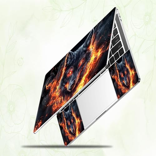 Laptop Skin Sticker Decal, Universal Reusable Vinyl Laptop Cover for 12" 13" 13.3" 14" 15" 15.4" 15.6" Notebook PC, Waterproof Scratch-Resistant with 2 Wrist Pads, Easy to Apply & Remove,Fire Art Wolf - color: Fire Art Wolf