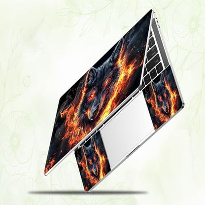 Laptop Skin Sticker Decal, Universal Reusable Vinyl Laptop Cover for 12" 13" 13.3" 14" 15" 15.4" 15.6" Notebook PC, Waterproof Scratch-Resistant with 2 Wrist Pads, Easy to Apply & Remove,Fire Art Wolf - color: Fire Art Wolf
