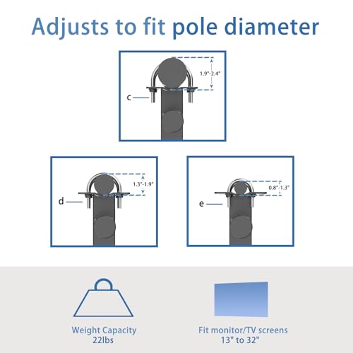 suptek Monitor Bracket Pole Mount Diameter Pole Adjustable Supports 0.8-2.4 Inch, Fits Monitor/TV Screens 13-32 Inch, Load Capacity 22lbs - size: Single Pole Mount