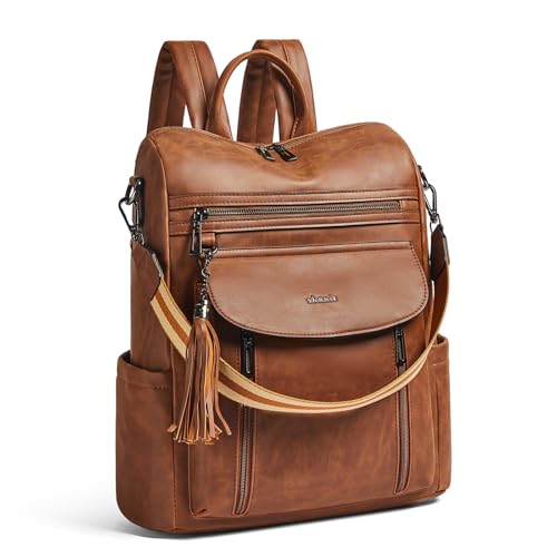 Laptop Backpack for Women 15.6 inch,Travel Leather Backpack Purse Nurse Teacher Carry on Backpack Computer Bag,Professional Water-Resistant College Business Work Casual Daypack,Brown - color: Crazy Horse Brown02