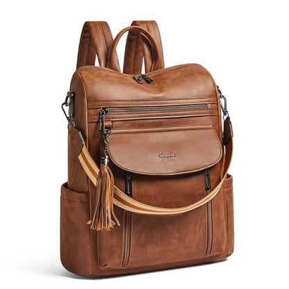 Laptop Backpack for Women 15.6 inch,Travel Leather Backpack Purse Nurse Teacher Carry on Backpack Computer Bag,Professional Water-Resistant College Business Work Casual Daypack,Brown - color: Crazy Horse Brown02