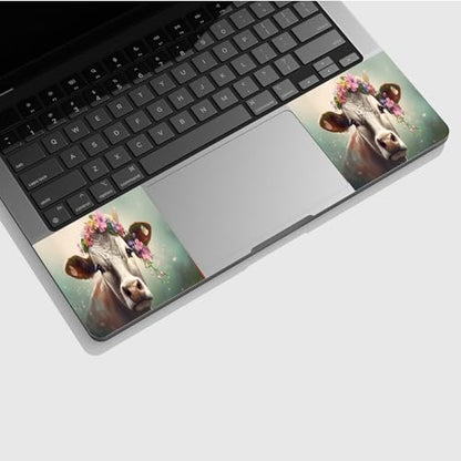 Universal Laptop Skin Sticker with 2 Wrist Pad Skins, Waterproof Scratch Resistant Vinyl Laptop Cover Decal, Cut to Fit for 11–15.6 Inch MacBook HP Dell Lenovo, Cow with Flower - color: Cow with Flower