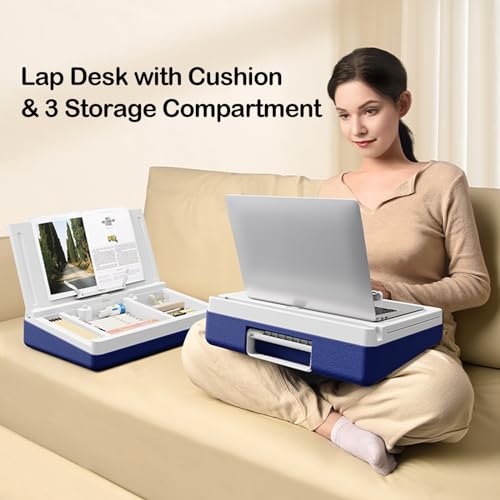 Lap Desk with Storage Cushion with iPad Slot Magnetic WhiteBoard | Washable Portable Writing Laptop Lap Desk for Home Office Couch Bed - Fits Up to 15.6 Inch Laptop