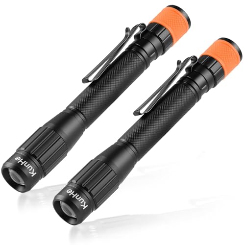 KunHe 2PACK 480 Lumens Small LED Pen Flashlight Rechargeable IPX6 Waterproof 2 Light Modes Pocket zoomable Pen Flashlight with Pocket Clip USB C Charging Work Light for Inspection Repair Emergency - size: 2 PACK