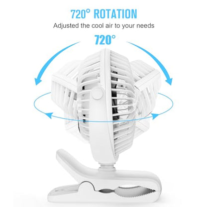HONYIN 720° Rotation Small Desk, Hang & Clip on Fan by USB Plug In | Sturdy Clamp, 3 Speeds, Quiet Little Personal Cooling Fan for Bedroom Office Desktop Treadmill - color: White