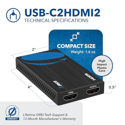 OREI SplitExtend HDMI Splitter Extended Display for Dual Monitor - 4K@30Hz | OREI SplitExtend HDMI Splitter Extended Display for Dual Monitor - USB A & USB-C Adapter to HDMI 2.0, Up to 4K@30Hz
