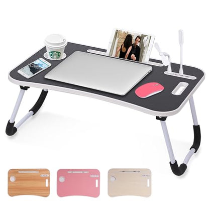 Lap Desk - Foldable Lap Desk with Storage Drawer, Cup Holder & Tablet Slot & DC USB Ports, Versatile Bed Desk, Bed Tray(23.6" L x 15.7" W x 10.6" H,Black) - color: Black
