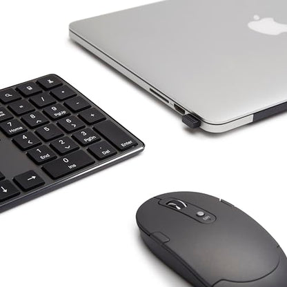 Amazon Basics Ultra Premium Wireless Keyboard and Mouse Combo, Rechargeable, Full-Size with Number Pad, Sleek Design, Plug and Play, Quiet Typing, 2.4GHz USB Receiver, Black - size: QWERTY