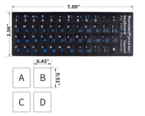 2PCS Russian Keyboard Stickers, Cyrillic Keyboard Letters Replacement Sticker Blue Font with Black Background for PC Computer Laptop Notebook Desktop, Russian-English Keyboard Alphabet Stickers - color: Russian-Blue