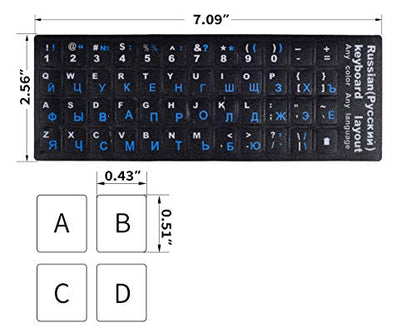 2PCS Russian Keyboard Stickers, Cyrillic Keyboard Letters Replacement Sticker Blue Font with Black Background for PC Computer Laptop Notebook Desktop, Russian-English Keyboard Alphabet Stickers - color: Russian-Blue