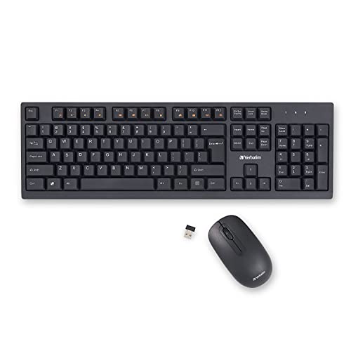 Verbatim Slimline Wireless Keyboard and Mouse Combo 2.4GHz USB Plug-and-Play Numeric Keypad Adjustable Tilt Legs Optical Wireless Mouse Full-Size Computer Keyboard Compatible with PC, Laptop 70741 - style: Wireless Keyboard & Mouse