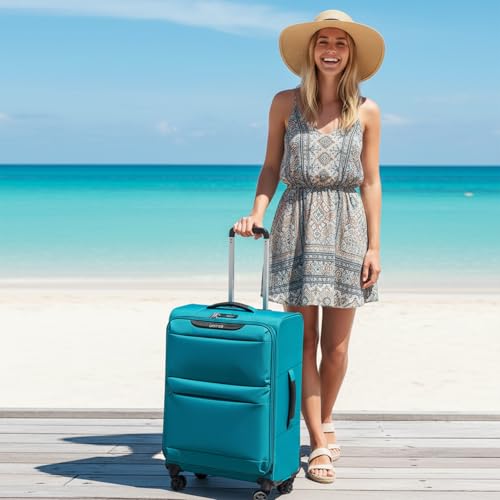 LIGHTGO 3 Piece Set Ultra Lightweight Softshell Suitcase with TSA Lock & 360° Silent Wheels - Water-Resistant, Expandable Luggage in 20in, 24in, 28in Sizes for Easy Travel(Turquoise) - color: Turquoise, size: 3 pack