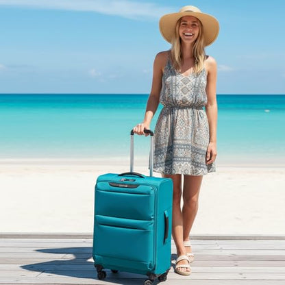 LIGHTGO 3 Piece Set Ultra Lightweight Softshell Suitcase with TSA Lock & 360° Silent Wheels - Water-Resistant, Expandable Luggage in 20in, 24in, 28in Sizes for Easy Travel(Turquoise) - color: Turquoise, size: 3 pack