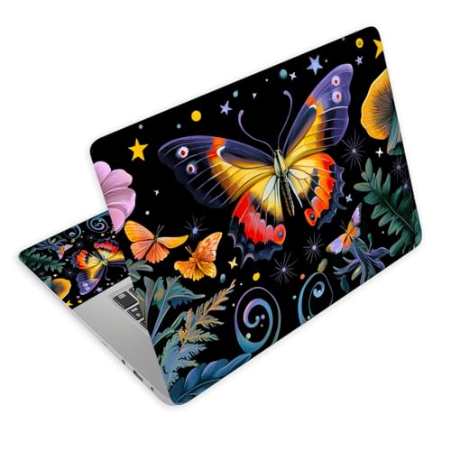 Universal Laptop Skin Decal, 3-Piece Vinyl Protector for 12 13 14 15.6" Notebook, Waterproof Anti-Scratch, Easy Trim & Bubble-Free Finish, Mushroom Butterfly Flower - color: Mushroom Butterfly Flower