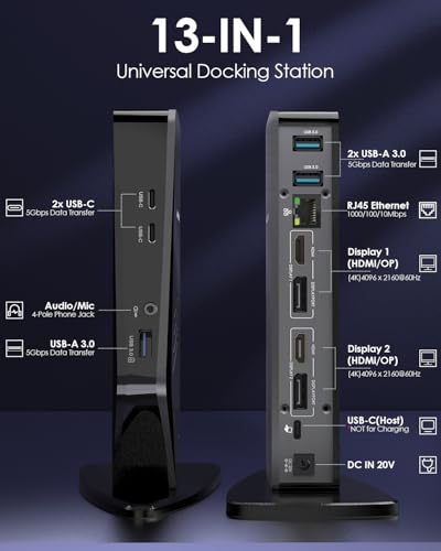 WAVLINK Universal Laptop Docking Station - Dual Monitor Support for Windows and Mac, 5K/Dual 4K@60Hz (2 HDMI, 2 DP, 3 USB, 2 USB-C, Ethernet, Audio&Mic) - style: 2 DP+2 HDMI