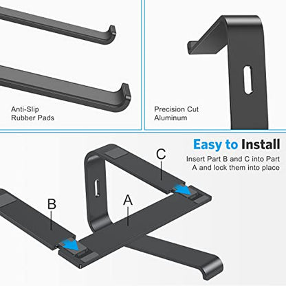 OMOTON Laptop Stand, Detachable Mount for MacBook Air/Pro Dell HP Black | 11-17" Laptop Holder for Desk, Notebook Computer Mount, Lightweight Cooling for Desk, Ergonomic Home Office - color: Black