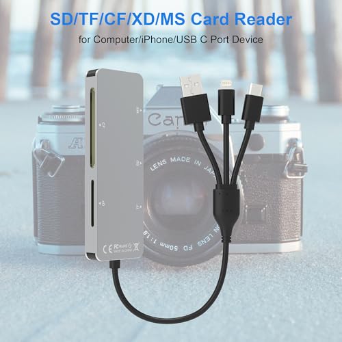 Memory Stick Pro Duo Adapter for iPhone/USB C/PC - Aluminum 5 in 1 SD/TF/CF/MS/XD Picture Card Reader, Multi Memory Card Reader USB C Lightning OTG Adapter Memory Stick Pro Duo Mark 2 Adapter