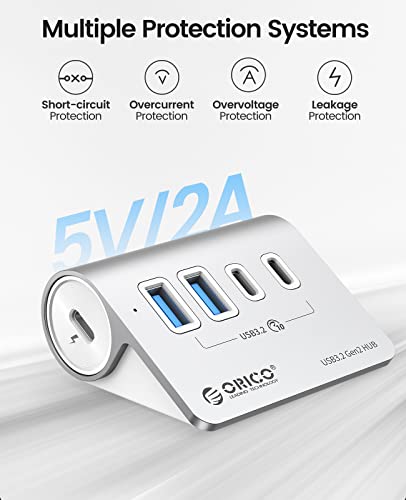 ORICO 4-Port USB 3.2 Gen2 Hub, Desktop USB 3.2 Hub with 2 USB-A, 2 USB-C, 5V 3A Power Supply Port, 10Gbps Aluminium USB-Splitter with 1.64Ft USB-C to USB-A/C Cable for iMac, MacBooks, Mac mini - size: 50cm, style: M3CU2
