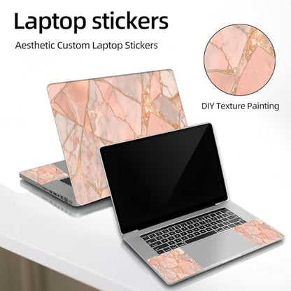 Universal Laptop Skin Sticker Decal, 12"-15.6" Aesthetic Vinyl Wrap, Pink Gold Marble Mosaic Tiles Waterproof Notebook Cover Art Protector for MacBook HP Dell Lenovo, Fits 13" 14" 15" 15.6" - color: Pink Gold Marble Mosaic Tiles