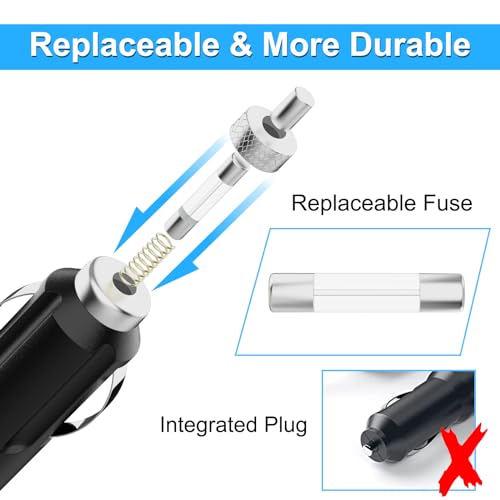 VHBW 90W USB C Laptop Car Charger, 20V 4.5A, 6.9FT Cord | Universal USB-C laptop car charger for Dell, Lenovo, HP, Acer, Chromebook; 12V-24V input, ETL, 4 spare fuses