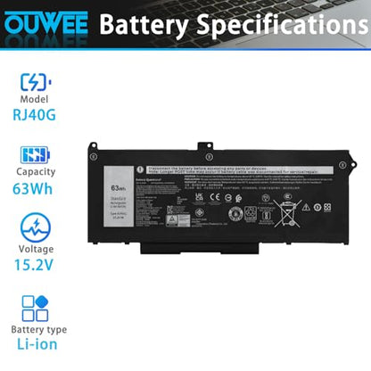 RJ40G 63Wh Laptop Battery Replacement for Dell Latitude 14 5420 Latitude 15 5520 Precision 15 3560 Series M033W P137G P104F P104F001 P104F002 075X16 1K2CF WY9DX 0WK3F1 0M3KCN 15.2V 3941mAh - size: 8.66*5.71*0.24 inch RJ40G