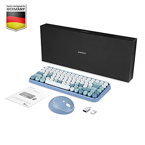 Perixx PERIDUO-713BL Wireless Mini Keyboard and Mouse Combo - Retro Round Key Caps - Pastel Blue - US English Layout (11909) - color: Blue