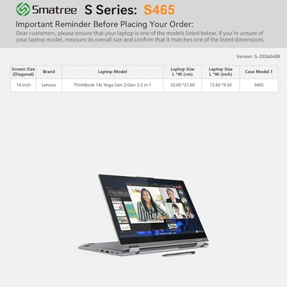 Smatree SlimPro Laptop Case for 14 inch Lenovo ThinkPad E14 Gen 6/5 | Compatible for Lenovo Slim 7i Aura Edition, for IdeaPad 5 Pro Gen 6, Case with Pocket, Patented Super-Corner Design(S465)
