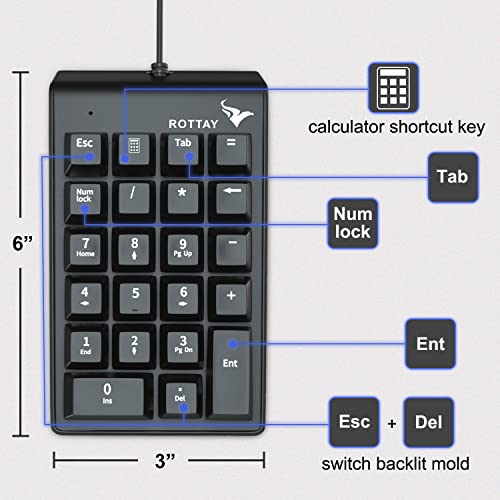 Mechanical Numeric Keypad, 22-Key USB Numpad for Laptop with LED Backlight | For Desktop Computers, Accounting, Spreadsheets, and Data Entry, Adding Convenient Number Input without Taking Desk Space