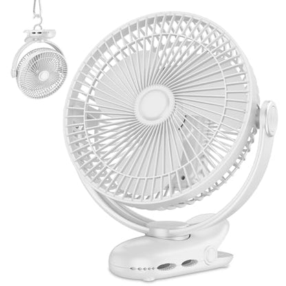 10000mAh 30hrs Rechargeable Clip on Fan, 8 Inch Battery Operated Fan Portable, 4 Speeds, Sturdy Clamp, Quiet USB Fans for Golf Cart Desk Treadmill Camping Truck Outdoor Travel Office, White - color: White