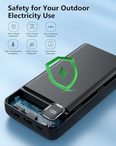 50000mAh Portable Charger, PD 22.5W Fast Charging Power Bank with Built in Cables, USB-C External Battery Pack for iPhone 17 16 15 14 Samsung Pixel Android iPad