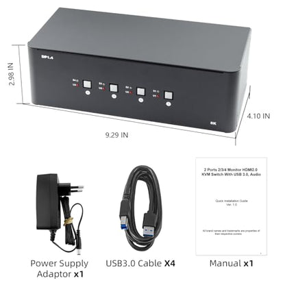 KVM Switch 3 Monitors 4 Computers, 8k Displayport Switch with USB 3.0, Jack, 4 Computers Share a Set of Keyboard, Mouse, Support Windows/Mac/Linux (Triple Monitor)
