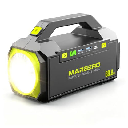 MARBERO Portable Power Station 88.8Wh Camping Portable Charger with Flashlight High Lumens Fast Charging Power Bank with AC Outlet 100W (150W Surge) for Hiking Hurricane Backup Emergencies - color: Yellow Green