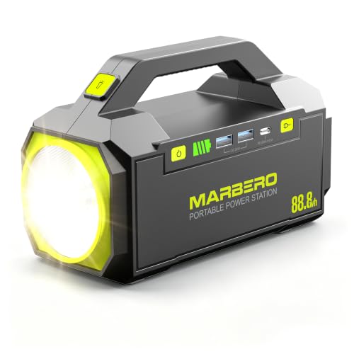 MARBERO Portable Power Station 88.8Wh Camping Portable Charger with Flashlight High Lumens Fast Charging Power Bank with AC Outlet 100W (150W Surge) for Hiking Hurricane Backup Emergencies - color: Yellow Green