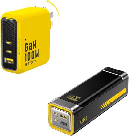 AOHI 240W Laptop Power Bank 27600mAh Portable Fast Charger (99.3wh) + Youth 100W Gan+ USB C Wall Charger, 3-Port Laptop Fast Charger Type C Power Adapter
