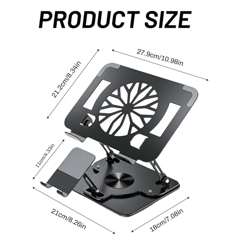 360 Rotating 2-in-1 Laptop Stand with Phone Holder,Ergonomic Adjustable Computer Riser for Desk,Computer Stand for Laptop,Foldable Laptop Holder,Compatible with All Laptops and Phones