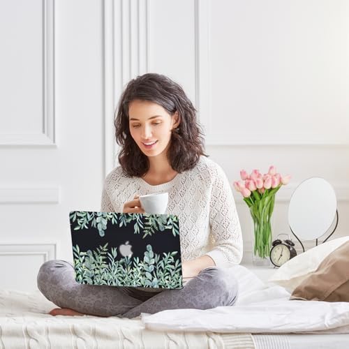 Case for MacBook Air 13-inch Laptop M5 M4 M3 M2 A3449 A3240 A3113 A2681 2026-2022 Release with Touch ID, 3D Effect Matte Black See Through Hard Cover&Keyboard Cover, Green Plants - color: Green Black