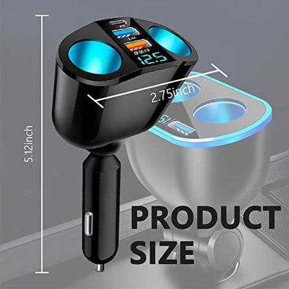 5 Port Cigarette Lighter Splitter,QC3.0&PD 20W Super Fast Car Charger with Dual Cigarette Lighter Plug with LED Voltmeter Compatible with iPhone 15 Pro iPad Dash Cam GPS (PD+QC+2.4A) 2Pcs - color: PD+QC+2.4A/2Pcs