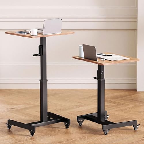 Adjustable Height Stand Up Desk, Training Institution Lifts Desk, Side Table with Long Card Slot + Cup Holder, School Mobile Lecture Table, 360° Brake Roller