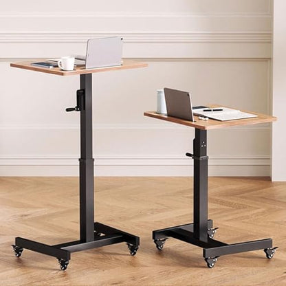 Adjustable Height Stand Up Desk, Training Institution Lifts Desk, Side Table with Long Card Slot + Cup Holder, School Mobile Lecture Table, 360° Brake Roller