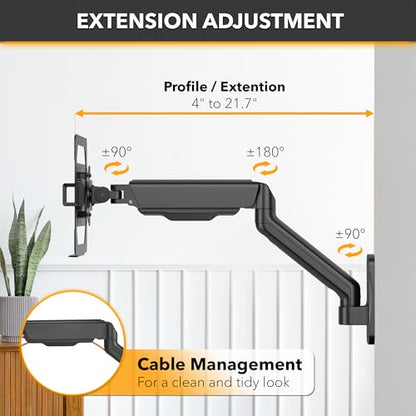 CondoMounts LTP8017 Laptop Wall Mount | Spring-Assisted Arm for 17"–32" Screens, Free-Tilting VESA Laptop Holder, Space-Saving Design, Heavy-Duty Build, Matte Black Finish, Easy DIY Installation