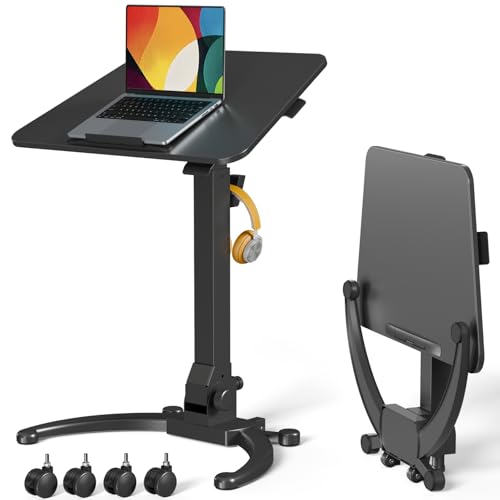 JOY worker Foldable Laptop Desk on Wheels, Adjustable Mobile Standing Desk | Max Height 47.6", 90° Tiltable Top & Base, Portable Height Adjustable Workstation with Lockable Casters, Holds 22lbs, Black - color: Black, size: Height Range:32.3-47.6"