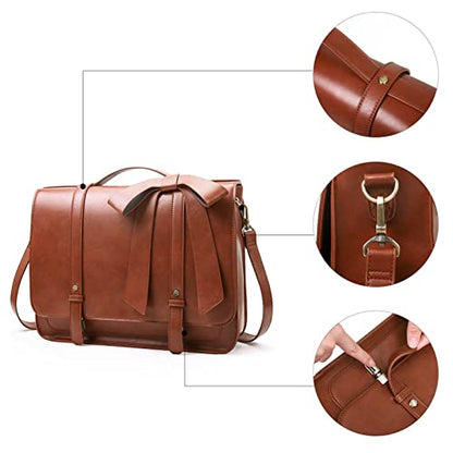ECOSUSI Briefcase for Women Messenger Backpack PU Leather Laptop Bag Satchel Computer Bag for College Business Travel | PU Leather - color: Brown