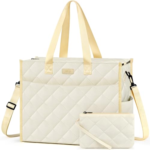 IBFUN Women - Utility Tote Bag with 24 Pockets and Laptop Compartment, Work Tote for Women - color: D3-off White, size: Large