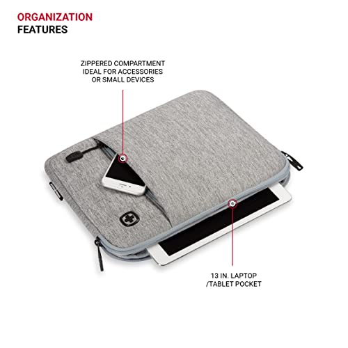 SwissGear Padded Zippered Laptop Sleeve, Micro-Twill Laptop Case with Zippered Front Compartment & Fleece Lining - color: Light Gray Heather, size: 13-Inch