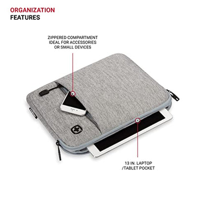 SwissGear Padded Zippered Laptop Sleeve, Micro-Twill Laptop Case with Zippered Front Compartment & Fleece Lining - color: Light Gray Heather, size: 13-Inch