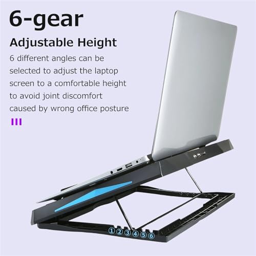 Compatible for Under 17" Laptop Cooling Pad 6 Fans 6 Height Adjustable Stand Built-in Phone Holder