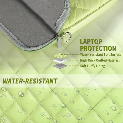 Puffy Quilted Laptop Sleeve with a Removable Shoulder Strap Compatible with MacBook Air 15 inch M2 A2941 2023/Pro 15 A1990 A1707, 15 Surface Laptop 5/4/3, Compatible with Dell XPS 15 - color: Sleeve - Green, size: 15 inch